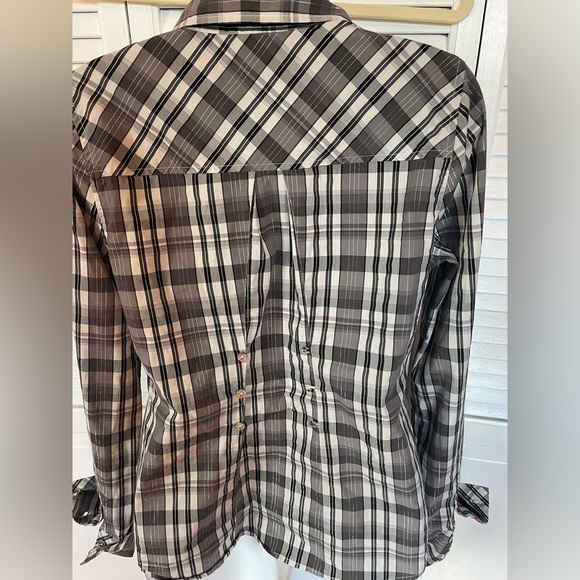 Guess Black Gray Plaid Long Sleeve Shirt Size Medium - Picture 4 of 11